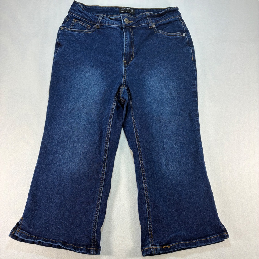 BloomChic Women Capri Jeans 12 Dark Blue Stretch Cotton Blend Casual Summer